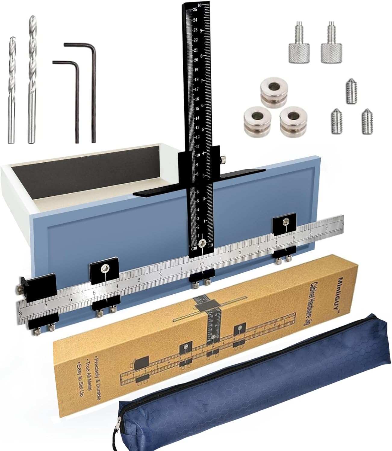 Cabinet Pull Template, Upgrade Cabinet Door/Drawer Hardware Template for Handle/Knob/Pull Installation, Adjustable Cabinet Hardware Jig All Metal W/ 5mm& 4mm Drill Bushing Guide