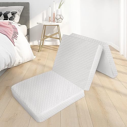 Cubrecolchón plegable tri cama plegable de espuma de 4 pulgadas cama portátil plegable para viajes camioneta invitados cuna con funda lavable