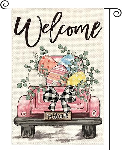 AVOIN colorlife Bandera de jardín de huevos de Pascua de bienvenida de 12 x 18 pulgadas, doble cara, decoración rústica de patio de granja para