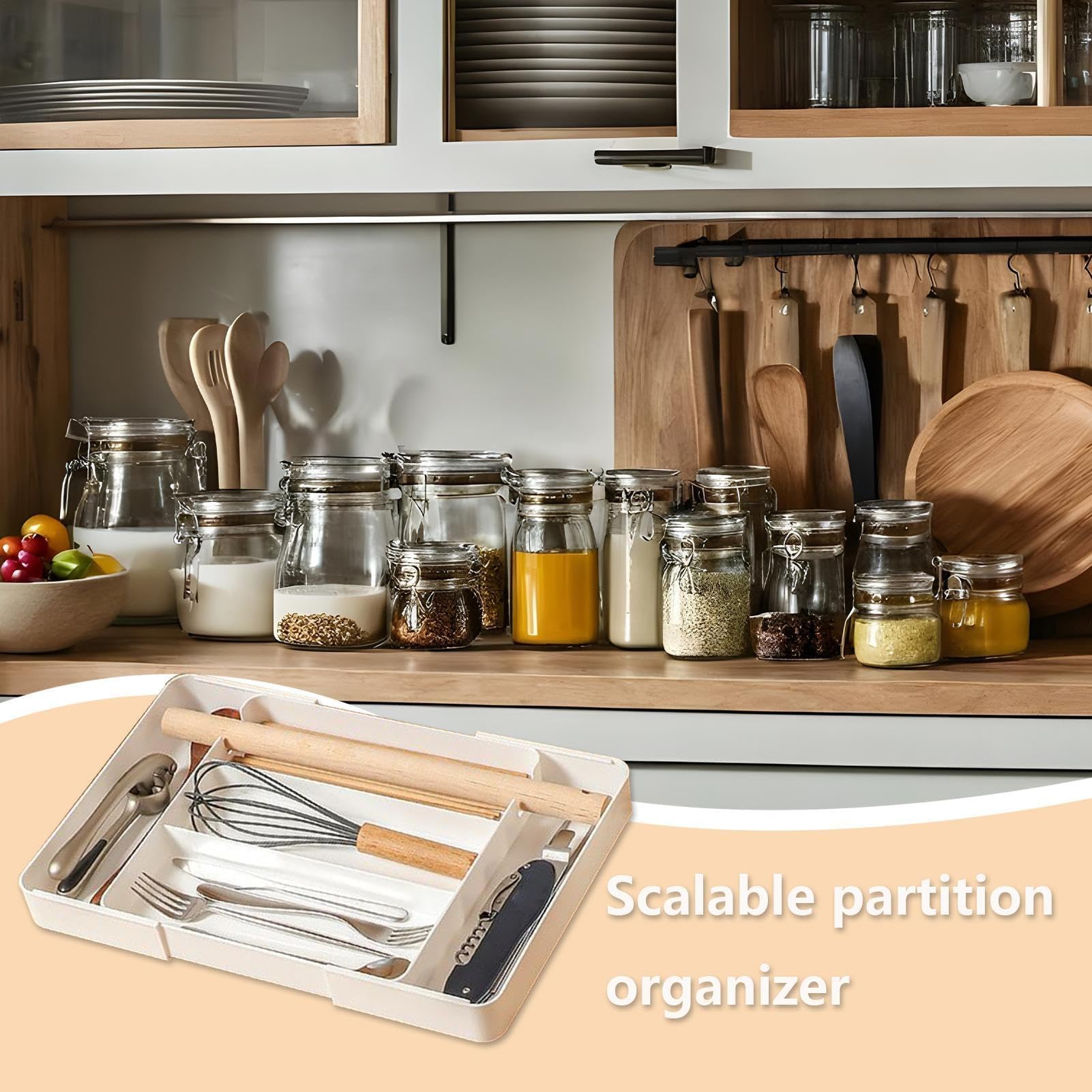 Bandeja de cubiertos expandible, organizador de cajones de cocina para cucharas y tenedores, divisor de almacenamiento para el hogar, oficina, restaurante, soporte para utensilios