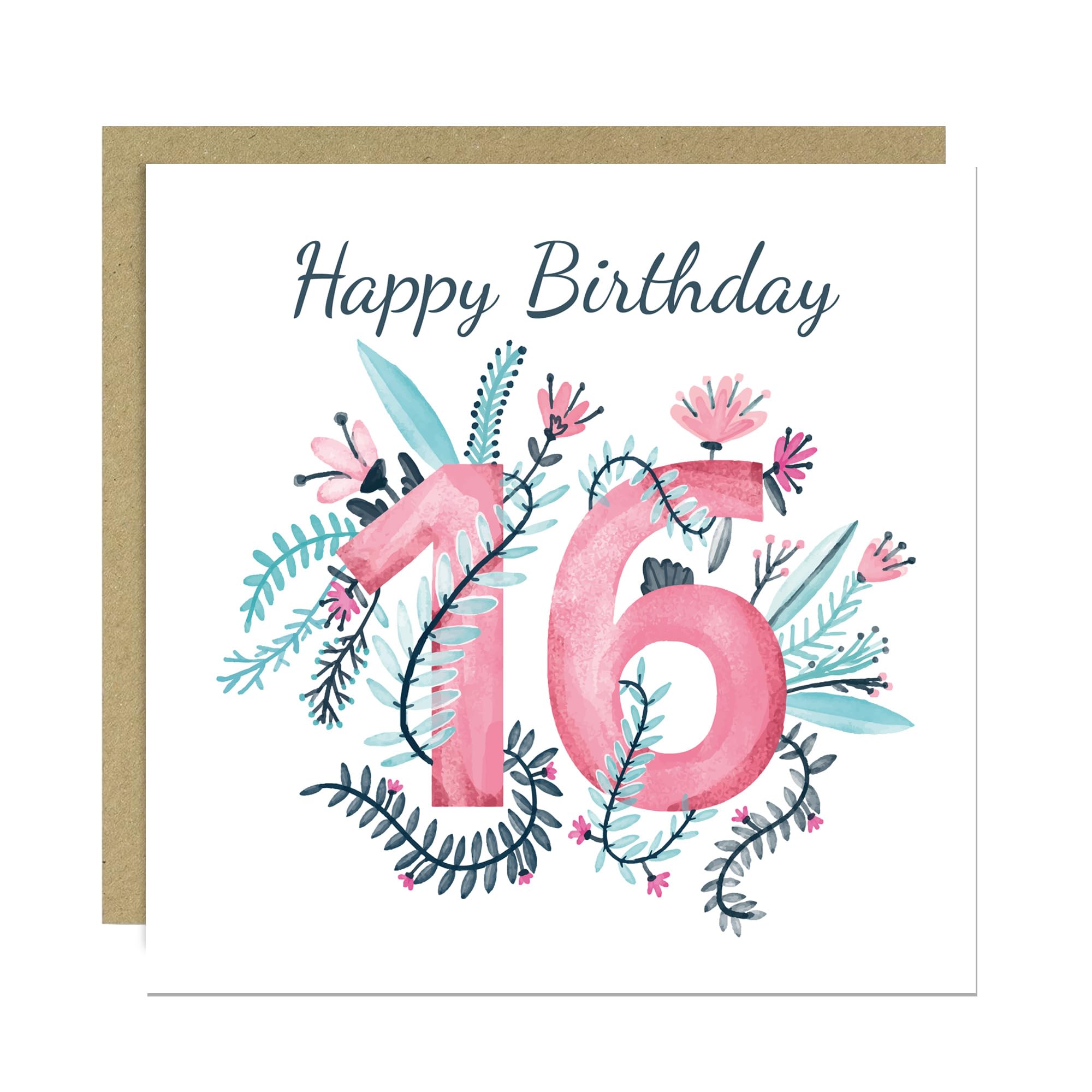 RED OCEAN Happy 16th Birthday Card For Daughter Granddaughter Niece 16 Birthday Card Floral 16th Birthday Card Girl 16th Birthday Card For Her With Kraft Envelope
