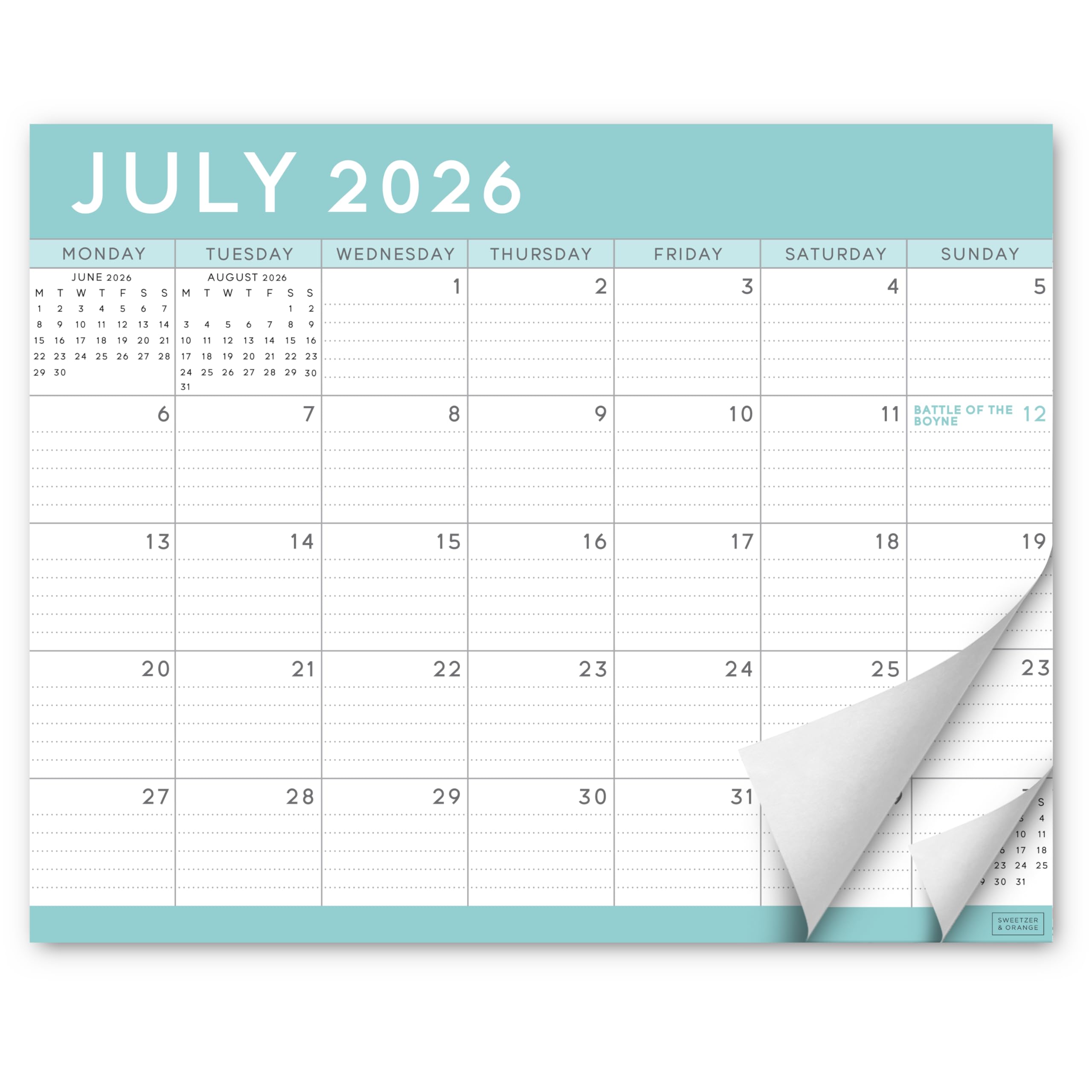 S&O Teal Magnetic Fridge Calendar from July 2026-December 2027 - Tear-Off Refrigerator Calendar to Track Events & Appointments - 18 Month Magnetic Planner for Fridge for Easy Planning-8"x10" in.