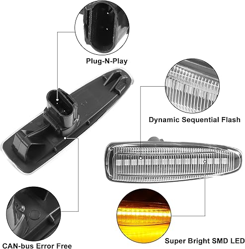 Miniatura 3 de X AUTOHAUX 1 par de luces LED de señalización lateral, luces de señal de giro, Fender Sidemarker Lámparas para Mitsubishi Lancer VIII 2008-2017