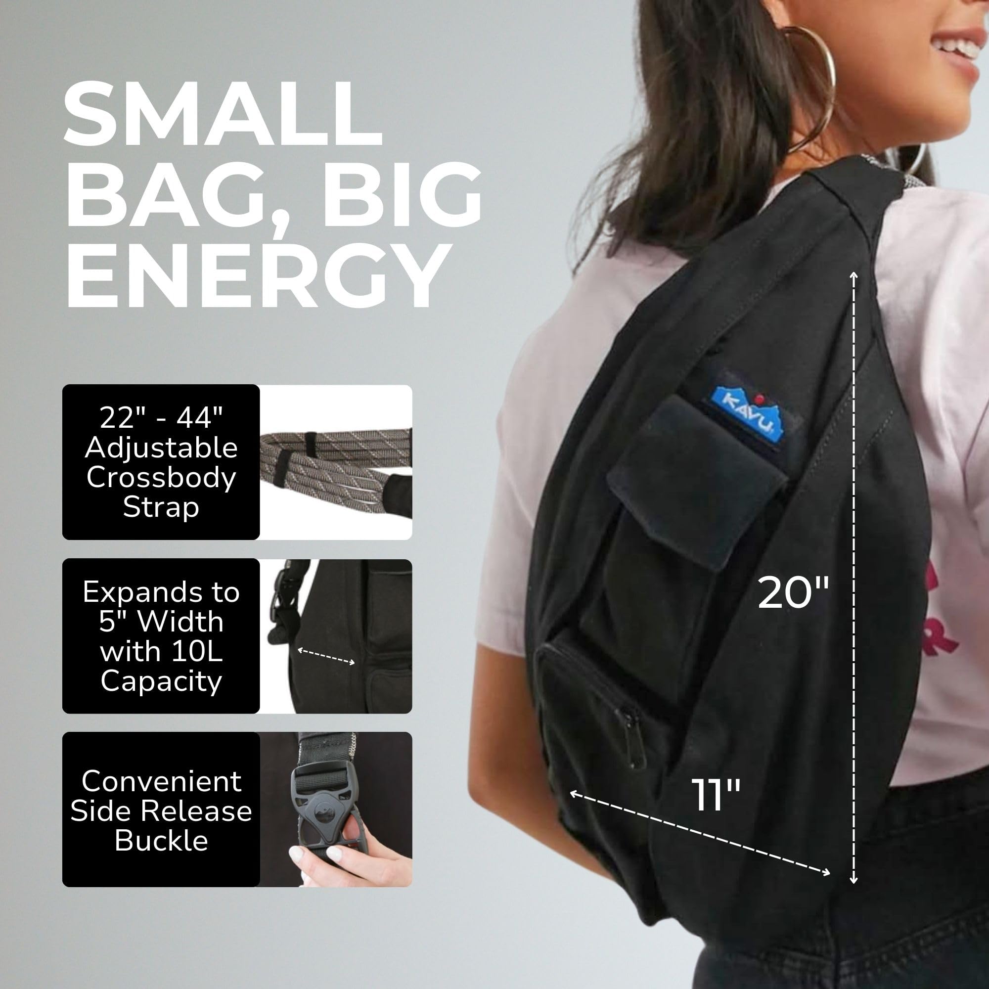 KAVU Original Rope Bag Cotton Canvas Crossbody for Travel | 100% 12oz Cotton Canvas Padded Back & KAVU Embroidery | 22-44-In Rope Strap 4 Pockets 10L | Hiking Travel & Daily Carry product thumbnail 7