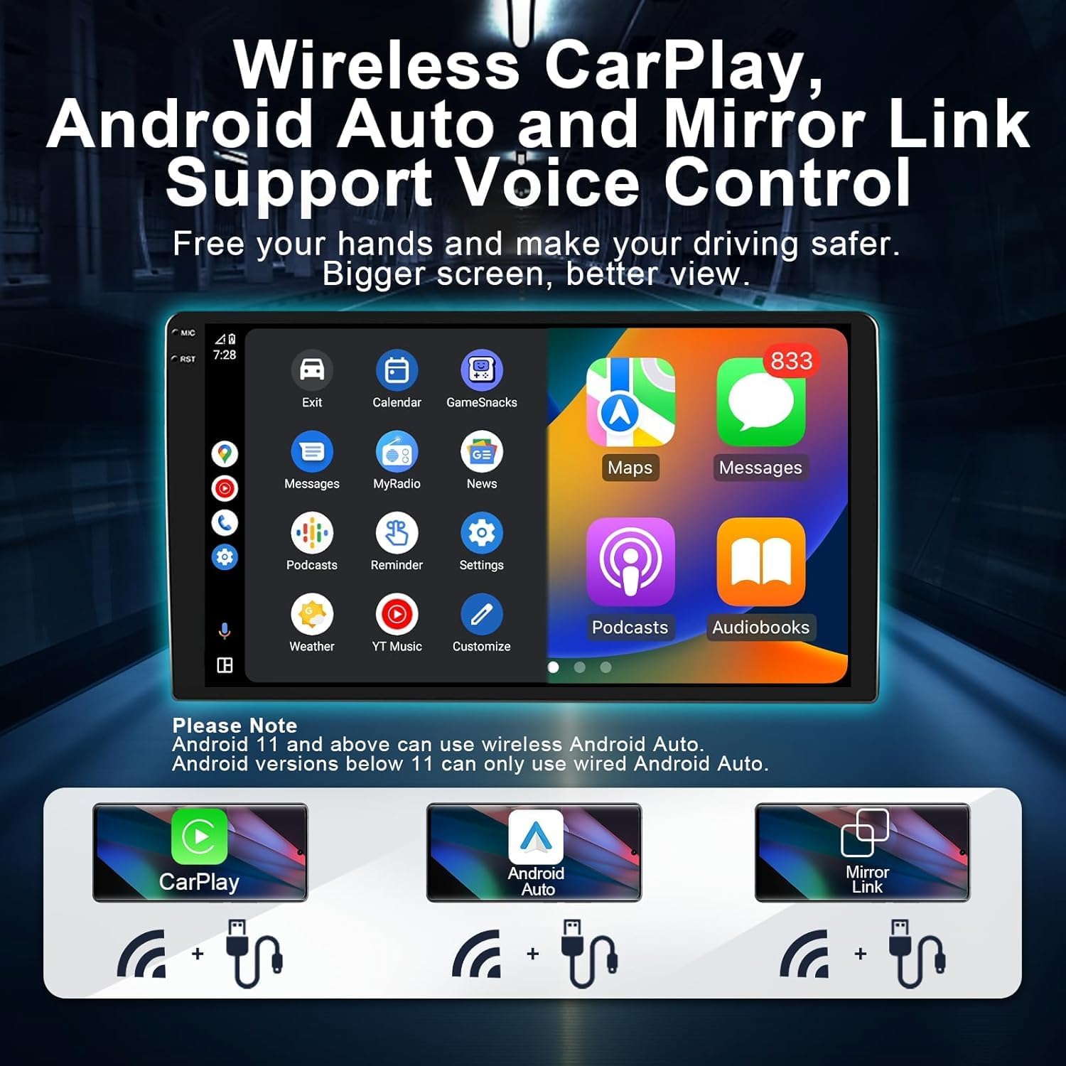 4+32G 8 Core Car Radio Stereo for Ford F150 2004-2008, F250 F350 2006-2014 with Wireless Carplay Android Auto 7 Inch HD Touchscreen Android Car Radio Stereo with Backup Camera Bluetooth AM/FM/RDS SWC