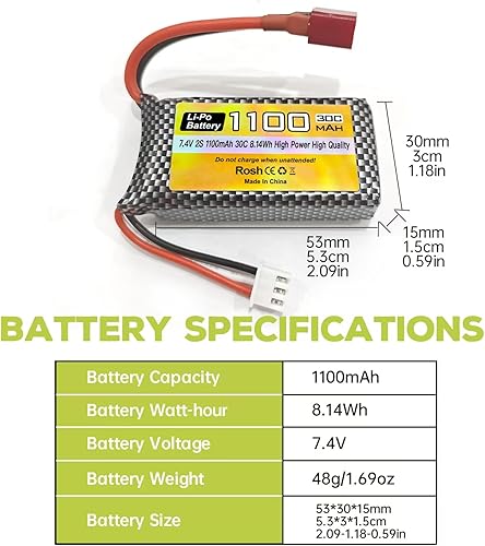 Miniatura 3 de sea jump Batería Lipo de 7.4 V 1100 mAh 2S con enchufe en T y 1 remolque 2 cargador adecuado para Haiboxing 18858 18859 18859A 16890A y XLH Q903