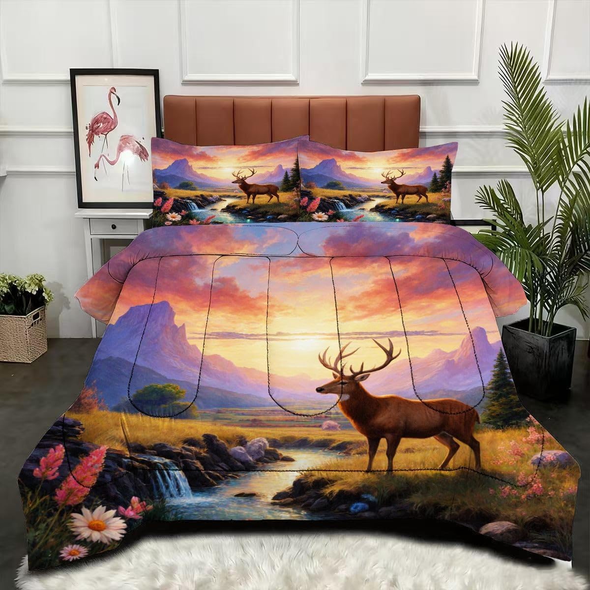 Couette élan 3D grande taille pour créer une ambiance chalet de montagne dans la chambre parentale
