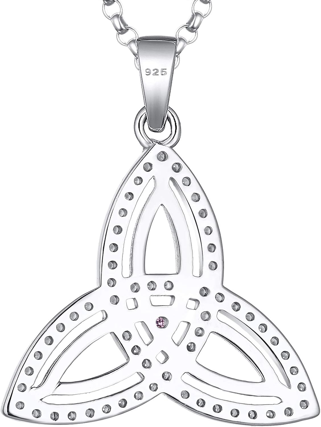 JO WISDOM Women Necklace,925 Sterling Silver Irish Triquetra Celtic Knot Pendant Necklace with 3A Cubic Zirconia
