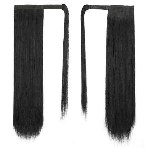 Miniatura 2 de BARSDAR Extensión de cola de caballo de 20 pulgadas, largo y lacio, con clip de fibra sintética para mujer, color negro natural