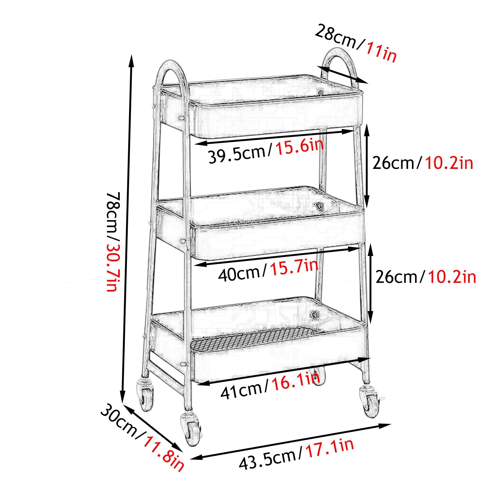 Carrelli a Mano Mobili Carrello per Salone Di Bellezza Carrello Multiuso per Salone Di Bellezza a 3 Livelli con Maniglia, Organizer per Carrello a Mano Sulla Ruota Del Freno per Forniture per U
