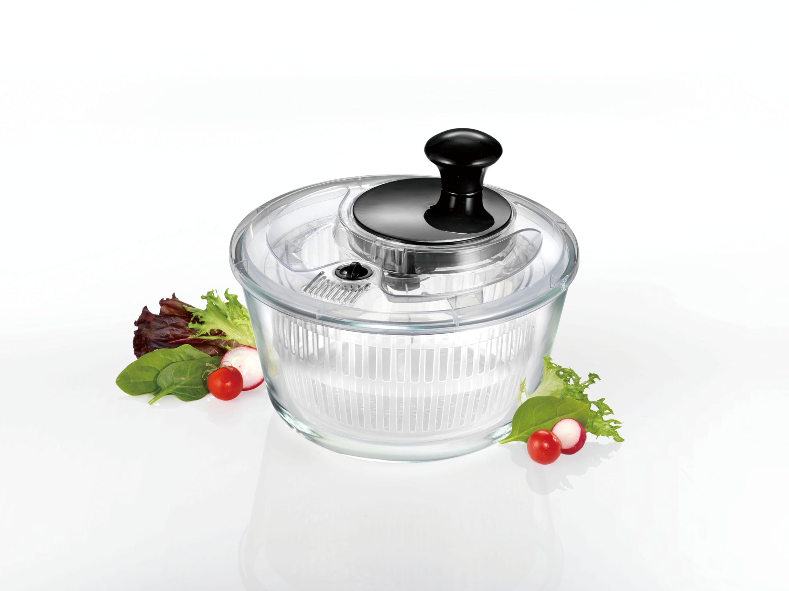 Mastrad - Essoreuse à Salade avec Panier en Verre Borosilicate Ø21 cm, Transparente