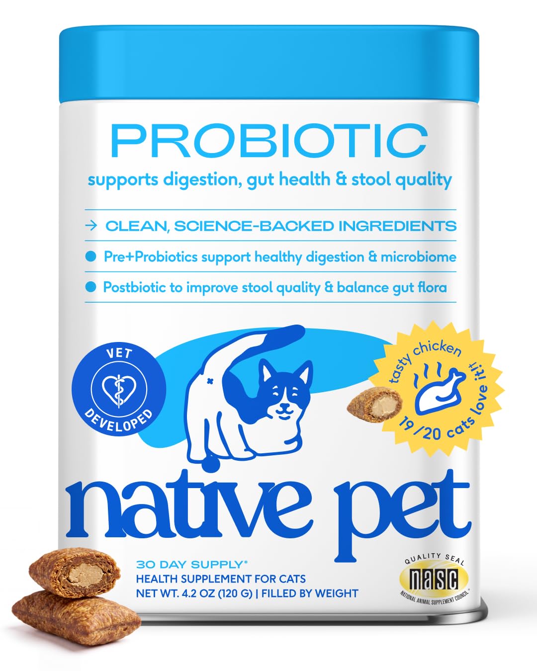 Native Pet Probiotic for Cats - Chicken Flavored Cat Digestive Support