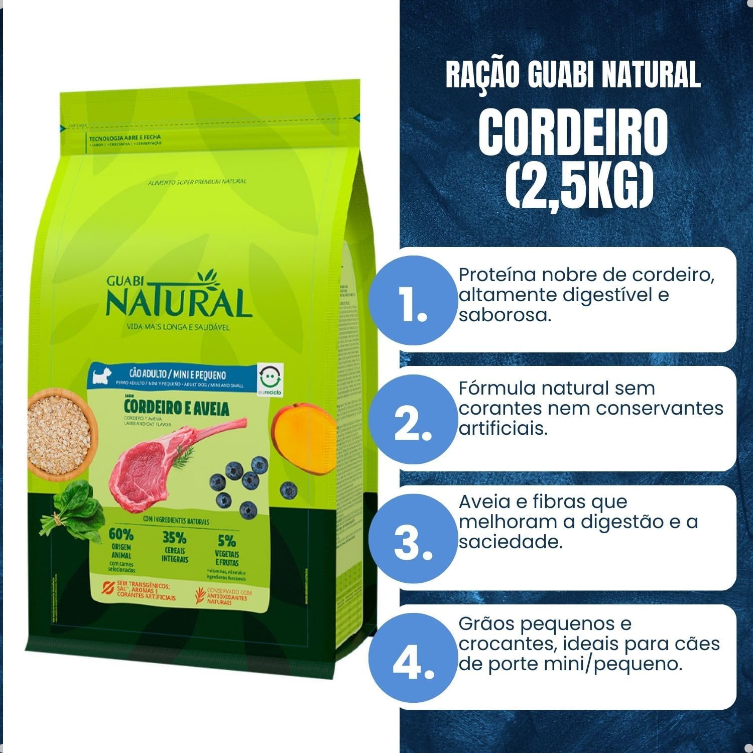 Ração Guabi Natural Cães Adultos Raças Mini e Pequeno Cordeiro e Aveia 2,5 kg