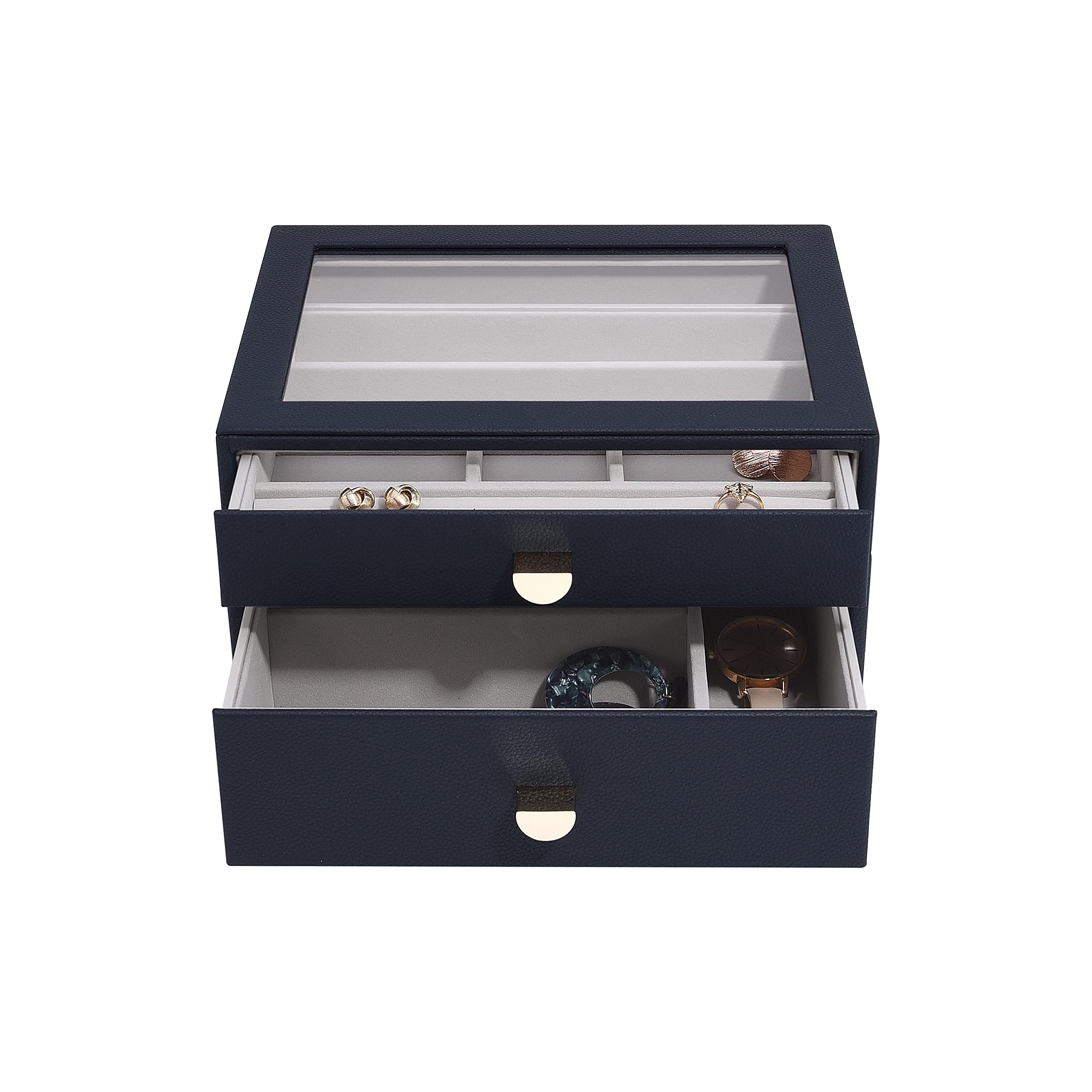 Stackers Navy Pebble Classic Jewellery Box - Set Of 2 (With Drawers)