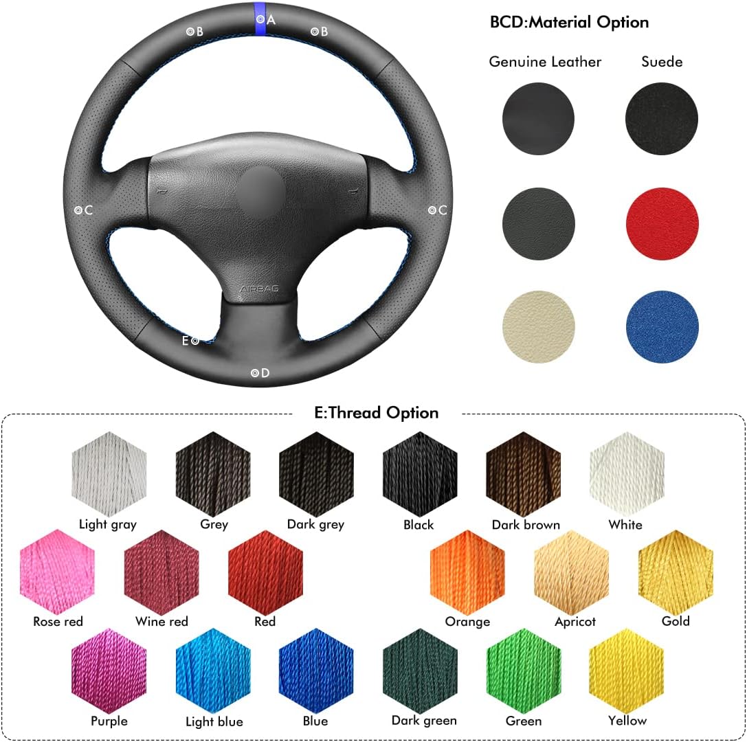 MEWANT Car Steering Wheel Covers for Peugeot 206 2001-2009/206 SW 2002-2007 Hand-Stitched Car Steering Wrap