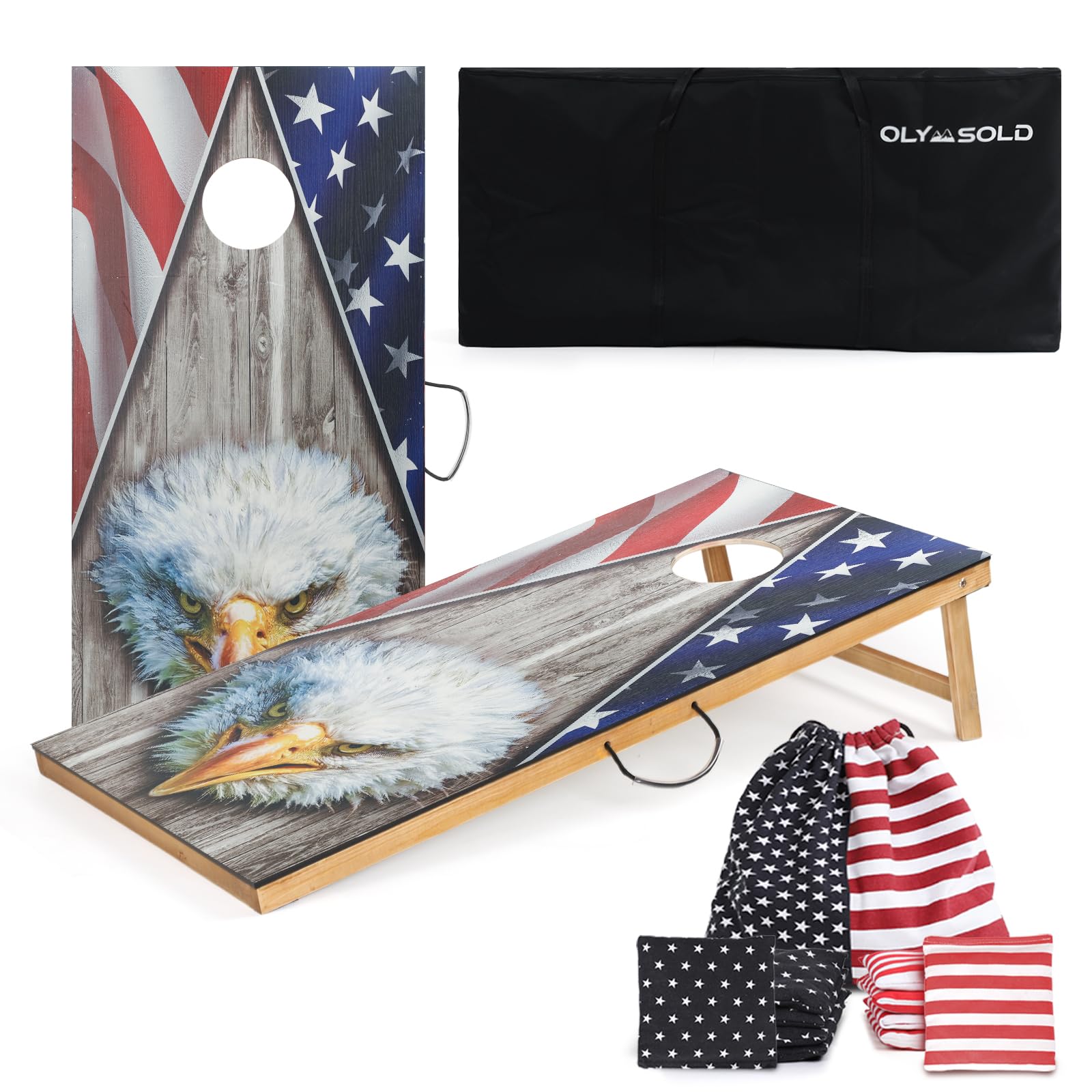 Cornhole Set, Corn Holes Outdoor Game, Regulation 2X4 Cornhole Boards, Portable Cornhole Set, Classic American Flag Cornhole Set Includes 2 Boards, 8