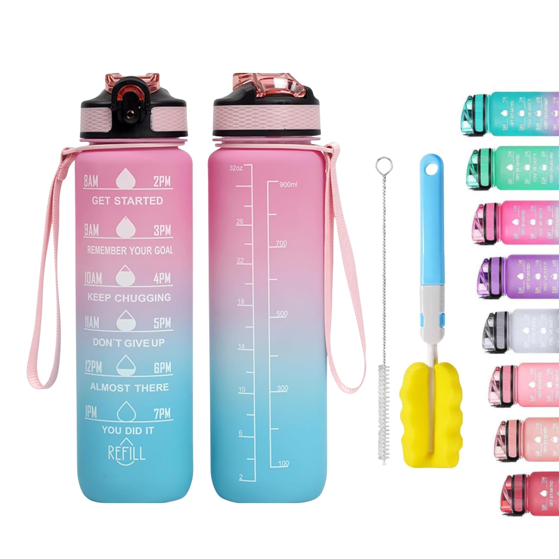 Apex.99 Motivational Water Bottle with Time Markers 1L / 32oz, BPA Free Tritan Leak Proof Gym Water Bottle with Measurements, Reusable Sports Bottle for Men & Women