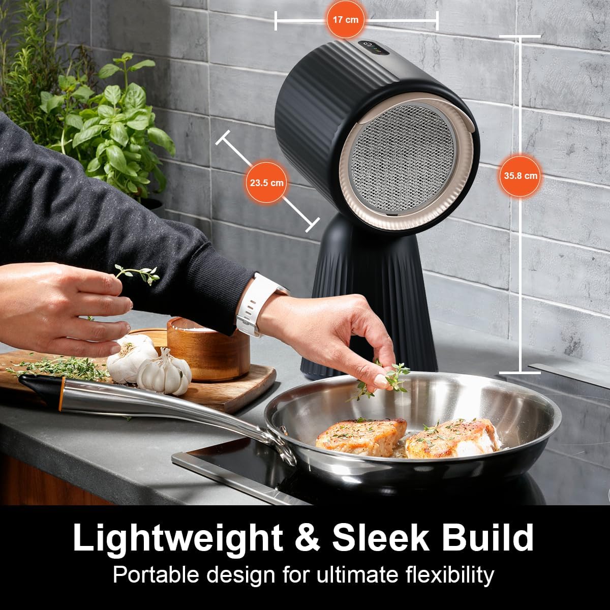 SNDOAS Portable Extractor Fan, 180m³/h Class A+ Desktop Cooker Hood, 3 Speed Recirculating Portable Mini Extractor Fan Kitchen, Touch Control, Black — view 5