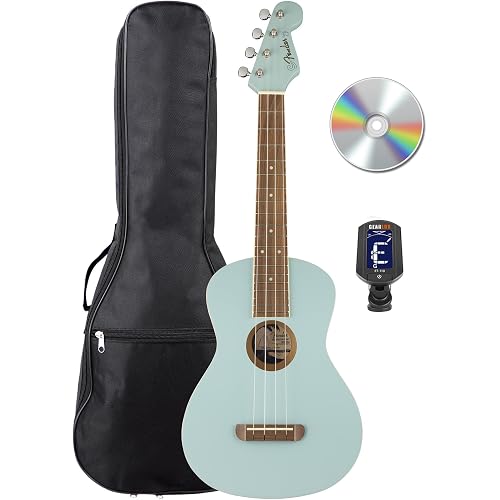 Fender Avalon Tenor Ukulele - Daphne Blue Bundle with Gig Bag, Tuner, and Austin Bazaar Instructional Video