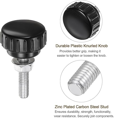 Miniatura 137 de uxcell Juego de 4 perillas moleteadas, tornillos de pulgar con tuercas y arandelas, rosca macho métrica M6 x 1.378 in, cabeza de plástico de 0.984