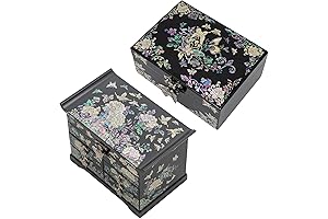 February Mountain Mother of Pearl Jewelry Organizer Box with 4 Drawers and Butterfly Small Box