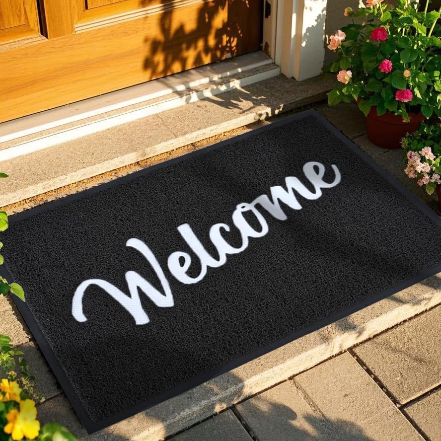 T.HENV Welcome Mat Outdoor Indoor, 2' x 3' (Rectangular), Black-white(new), Waterproof, Non Slip, Quick Dry, Heavy Duty
