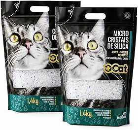 Areia Sanitária Cristais de Sílica para Gatos, 1,4kg por Unidade, Kit com 2 Unidades, 2,8kg Total, Livre de Poeira, Controle de Odores (Micro Silica)