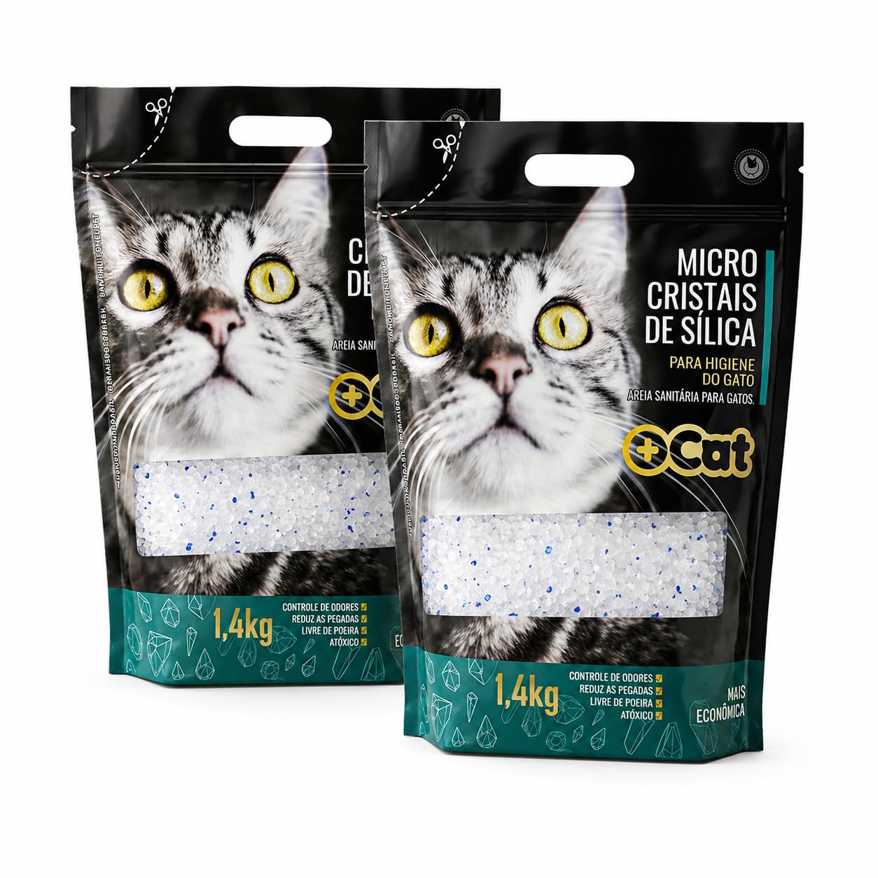 Areia Sanitária Cristais de Sílica para Gatos, 1,4kg por Unidade, Kit com 2 Unidades,