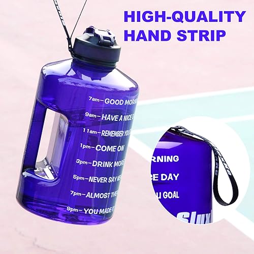 Miniatura 10 de Botella de agua de 1 galón con marcador de tiempo y popote, sin BPA, 128 onzas, a prueba de fugas, jarra de agua grande motivacional con asa, jarra