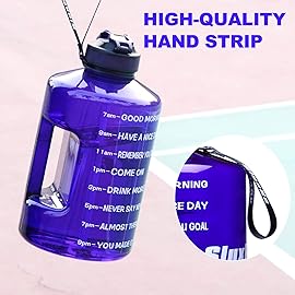 SLUXKE Gallon Water Bottle with Straw and Time Marker, 128oz BPA Free Big Water Jug, LeakProof Purple