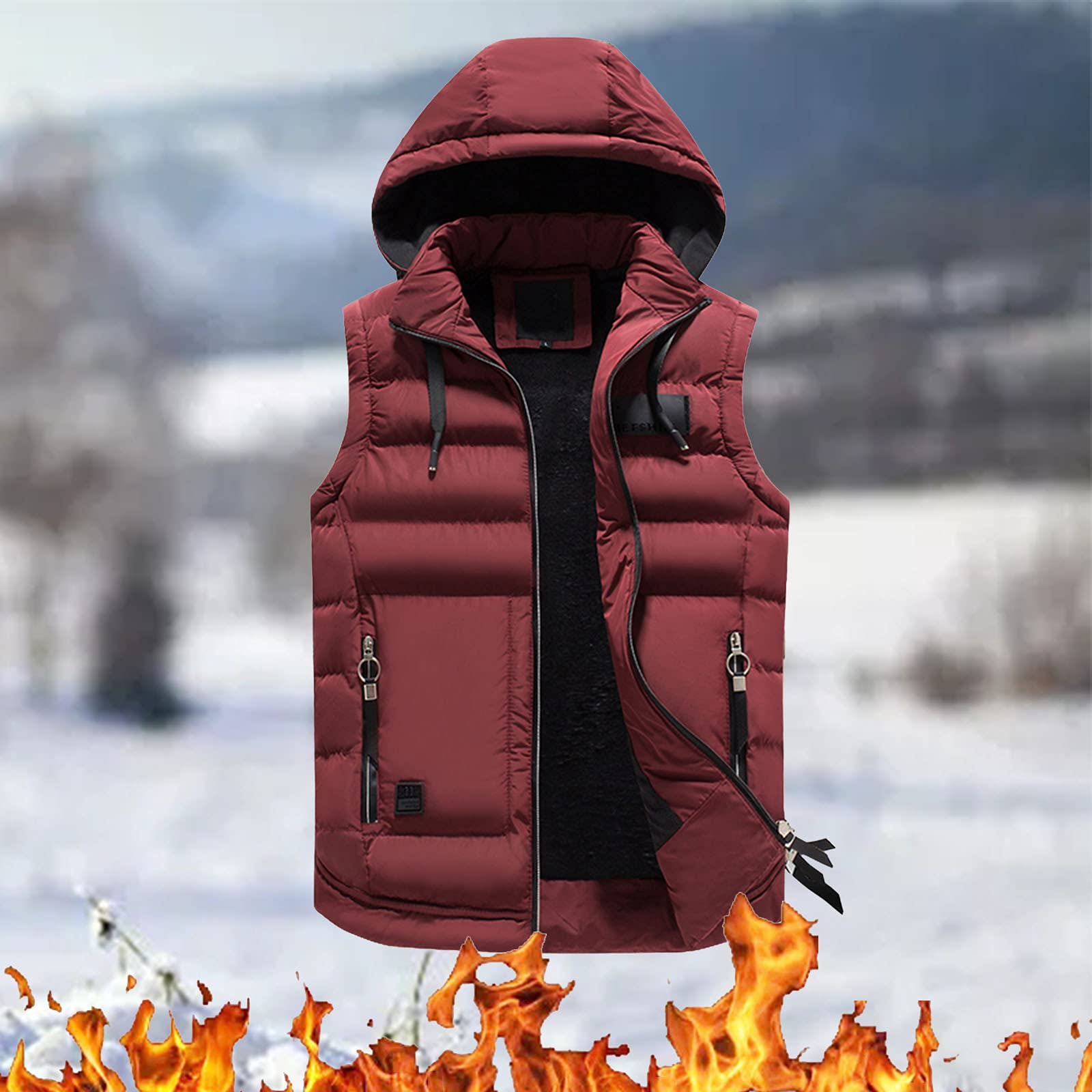 Gilet Trekking Uomo Invernale Leggero con Cappuccio Giubbotto Smanicato Giacca Trapuntato Corto Gilet Senza Maniche Imbottita Giubbino Piumino Smanicato
