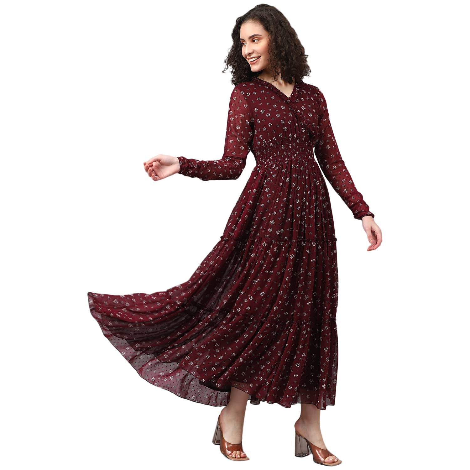 Stunning DEEBACO Women’s Georgette Fit and Flare Maxi Dress – Shop Now for Elegance and Style!