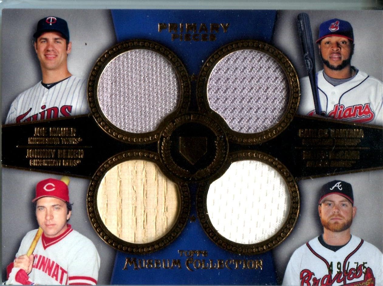 Johnny Bench, Joe Mauer, Carlos Santana, & Brian McCann 2013 Topps Museum Collection Quad Relic Card - Slabbed Baseball Cards