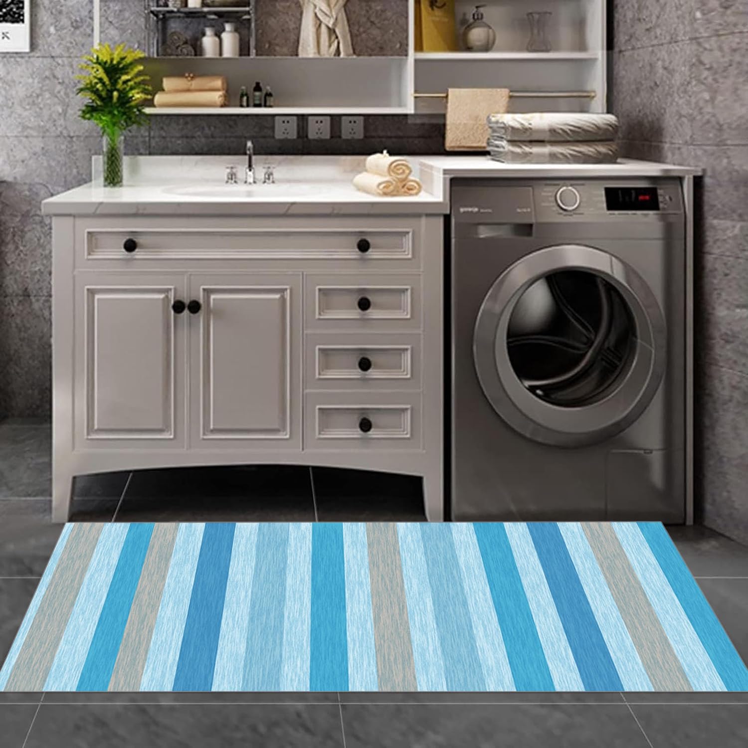 Läufer Flur Küche Waschbar rutschfest 80X200cm Lang Blau Küchenteppich Flurteppich Teppich Fur Korridor Wohnzimmer Schlafzimmer Meterware Anpassbar