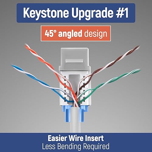 Miniatura 42 de Everest - Paquete de 50 conectores Keystone RJ45 Cat6 en ángulo de 45°, color blanco, conectores RJ45 hembra de perfil delgado, conector Keystone