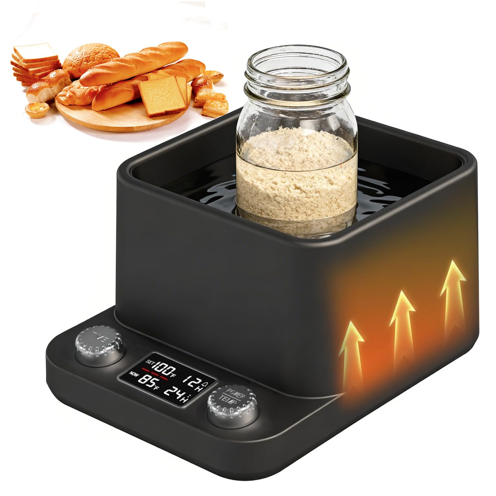 Chauffe Levain, Tapis Chauffant pour Levain Réglable au 1°F Près (70–104°F) avec Minuterie de 198 Heures et Fonction Mémoire Chauffe-levure Intelligent pour Pâtisserie Maison Fermentation du levain
