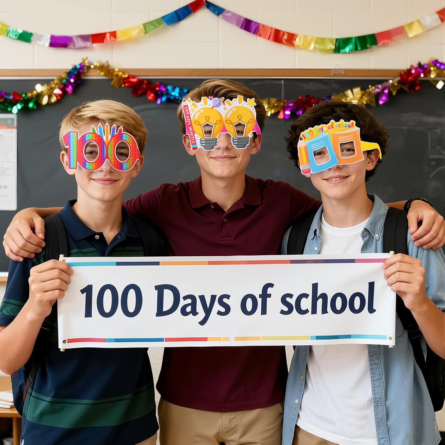 32 Pcs 100th Day of School Party Decorations 100 Days of School Paper Eyeglasses Back to Classroom Photo Booth Props for Kids Students Kindergarten Preschool Primary Party Favor Supplies