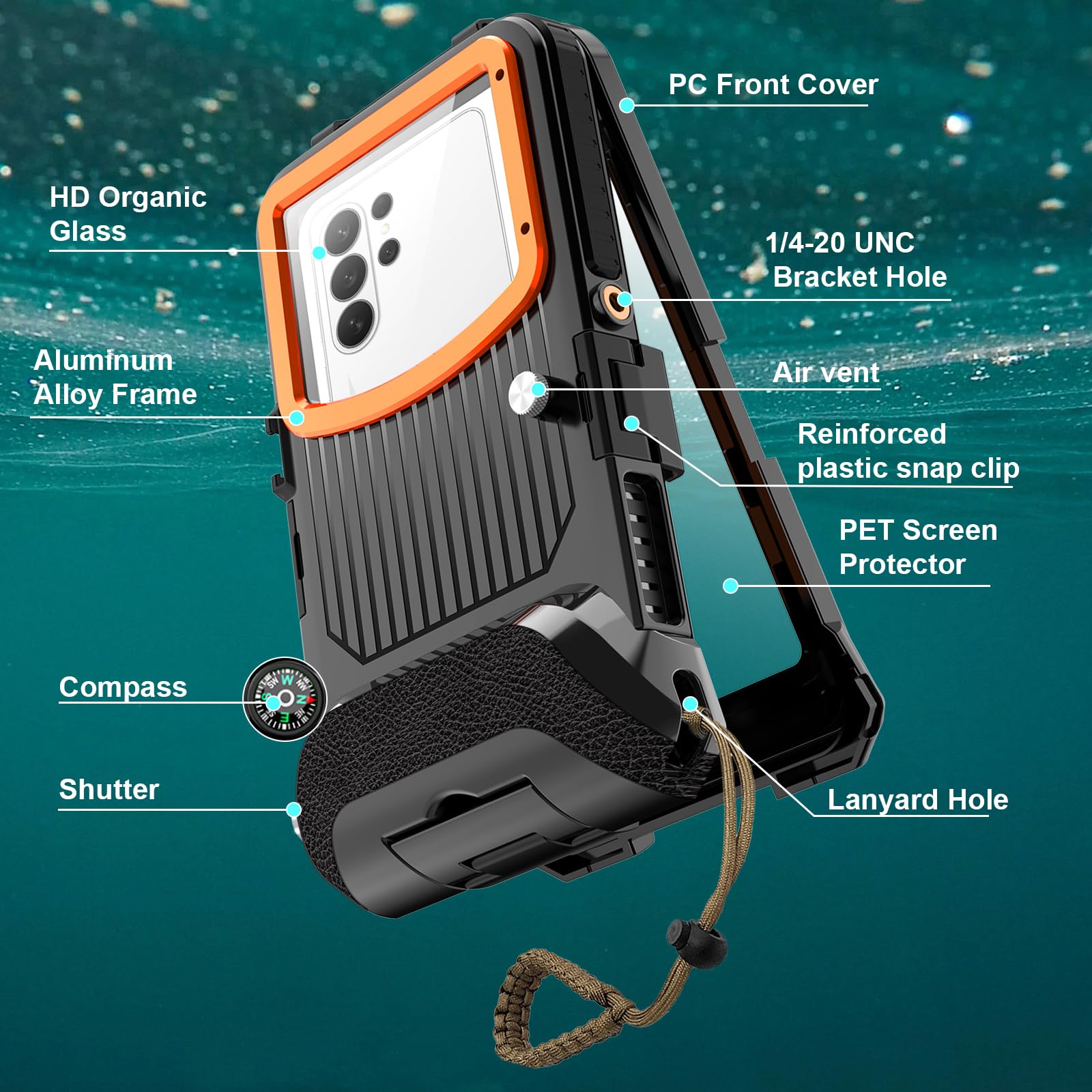 ShellBox Case Custodia per telefono subacquea IP68 2026, 15,7 m 1H, fotografia subacquea per Samsung Galaxy S26/S25/S24/S23 Ultra/Plus, adatta per telefoni con pulsante del volume destro da 5,4"-6,9