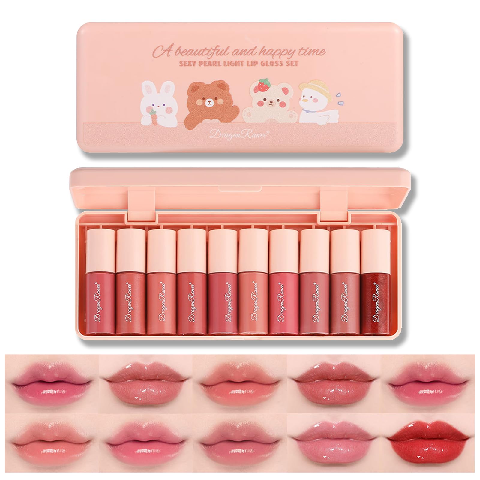 10 Colors Lip Tint Stain Mini Liquid Lipstick Set, Korean Velvet Watery Lip Stain Moisturizing Natural Lip Gloss, Multi-Use Lip and Cheek Tint, Non-Stick Cup, High Pigment, Long-Lasting, Vivid Color