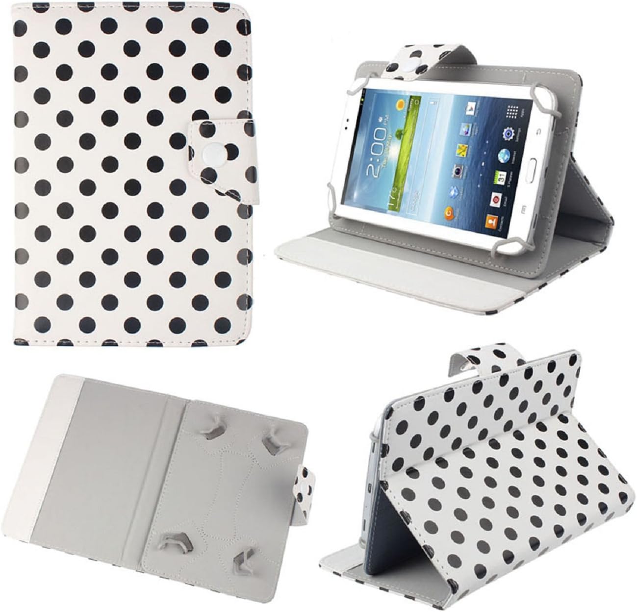 Aokdis Universal Polka Dot Leather Stand Case Cover For Android Tablet PC 7 inch (white)