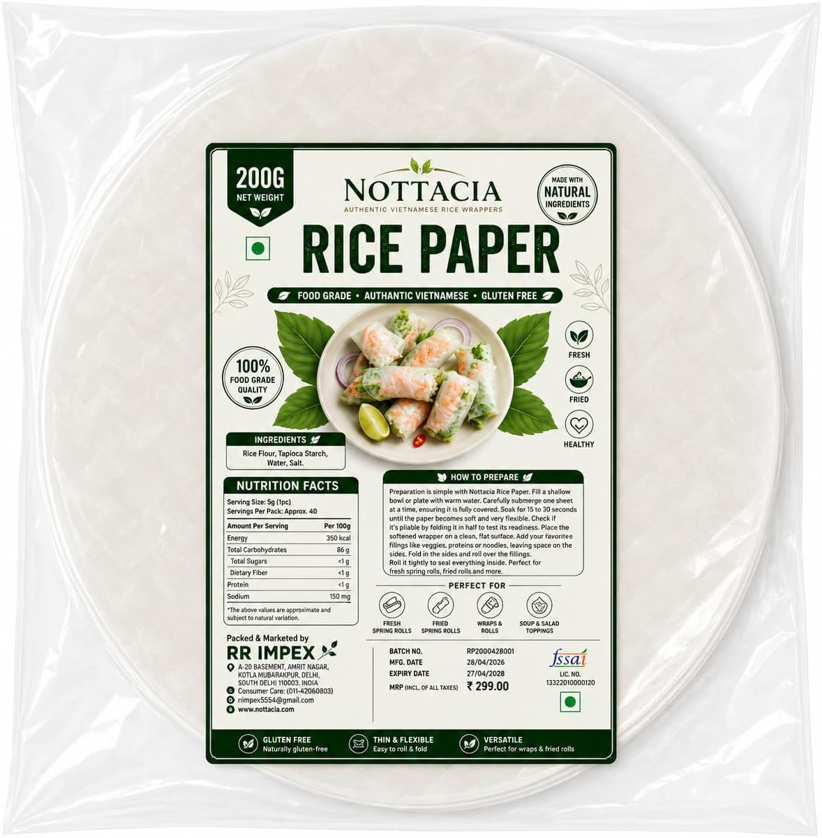Nottacia Rice Paper Sheet -200gram, 22cm (Spring Roll Wrapper)