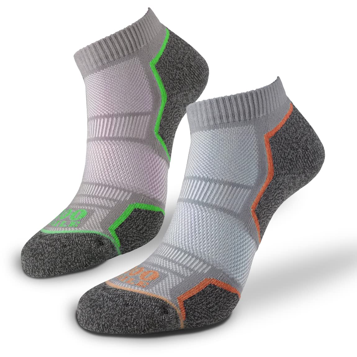 1000 Mile Run Anklet REPREVE Single Layer Gym Workout Mens Ankle Socks Twin Pack - Silver (Medium / 6-8.5UK)
