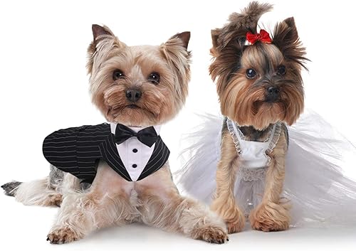 Miniatura 4 de IDOMIK Traje de esmoquin para perros pequeños, medianos y grandes, traje formal de esmoquin para perro con collar de corbatín desmontable y bufanda