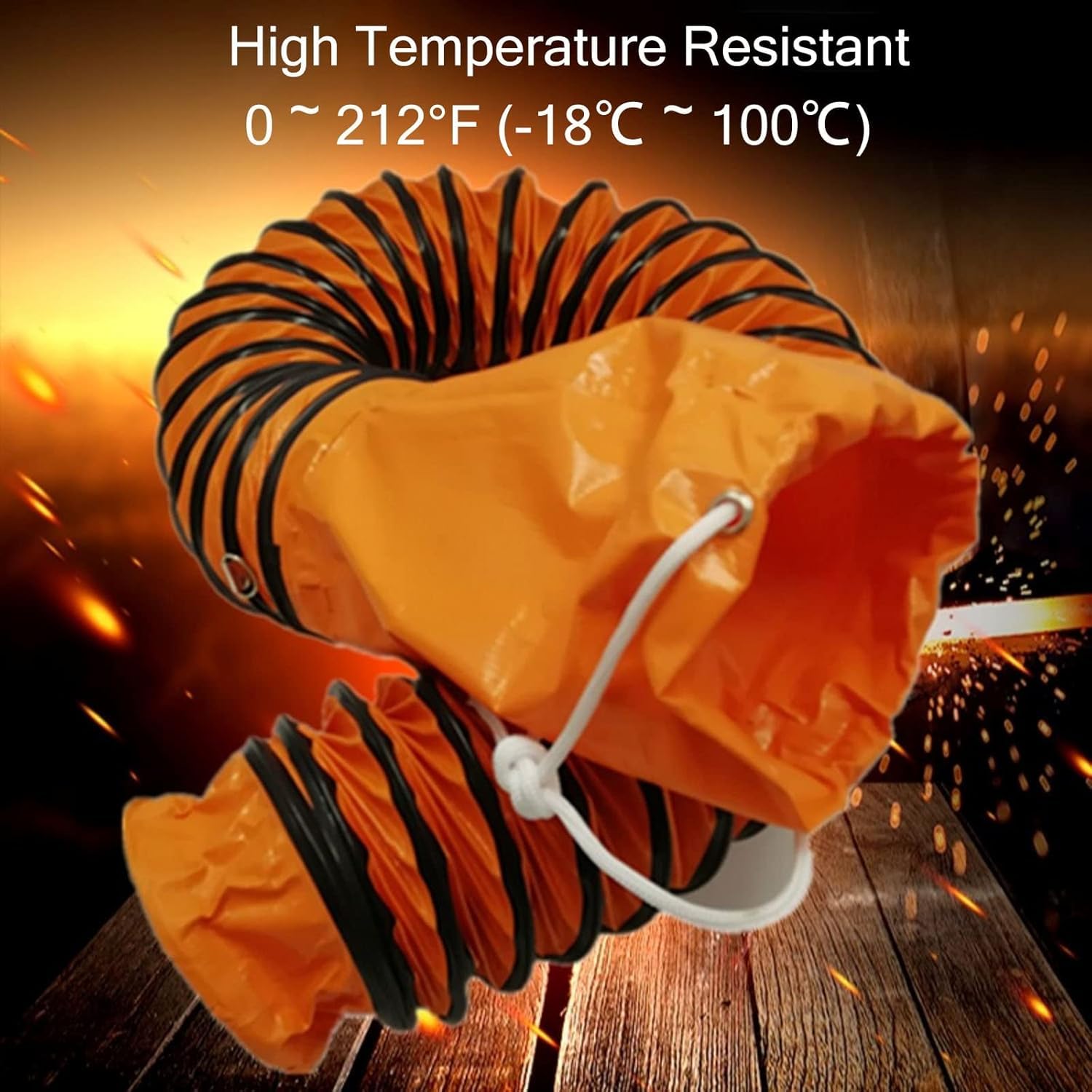 Manguera para conductos, Manguera Flexible de PVC de 2 m (6,5 pies) - Tubo de ventilación de 76 a 15 cm (30 a 6 Pulgadas) para extractores de Garaje, 600 mm de diámetro, conducto Naranja dur