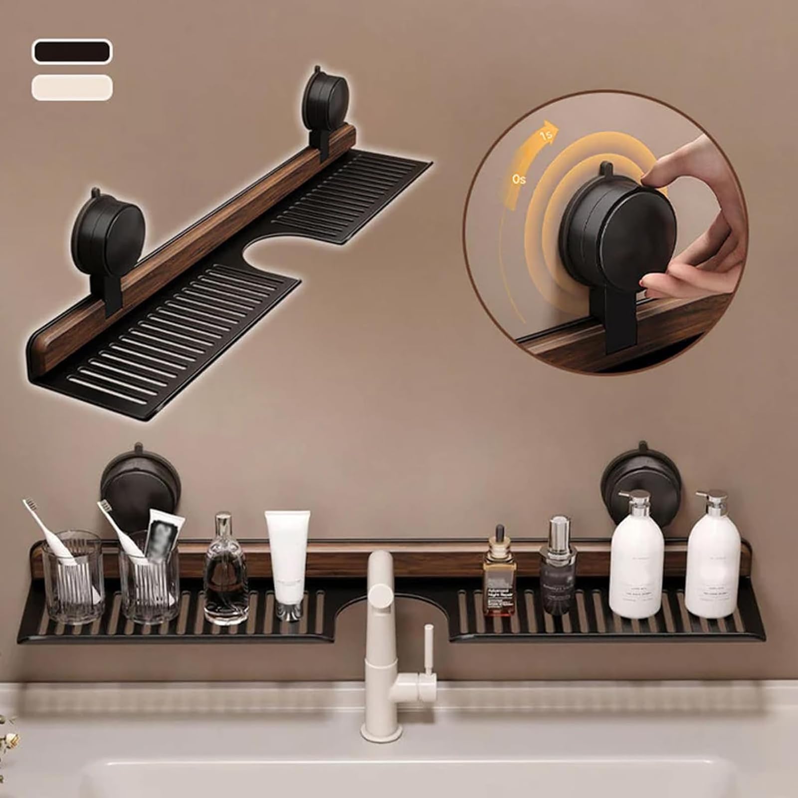 Półka łazienkowa z drewna orzechowego z przyssawką bez wiercenia, uchwyt ścienny, ruchomy kosz do przechowywania pod prysznic, bateria nizer, akcesoria łazienkowe i kuchenne, biały, 50 cm
