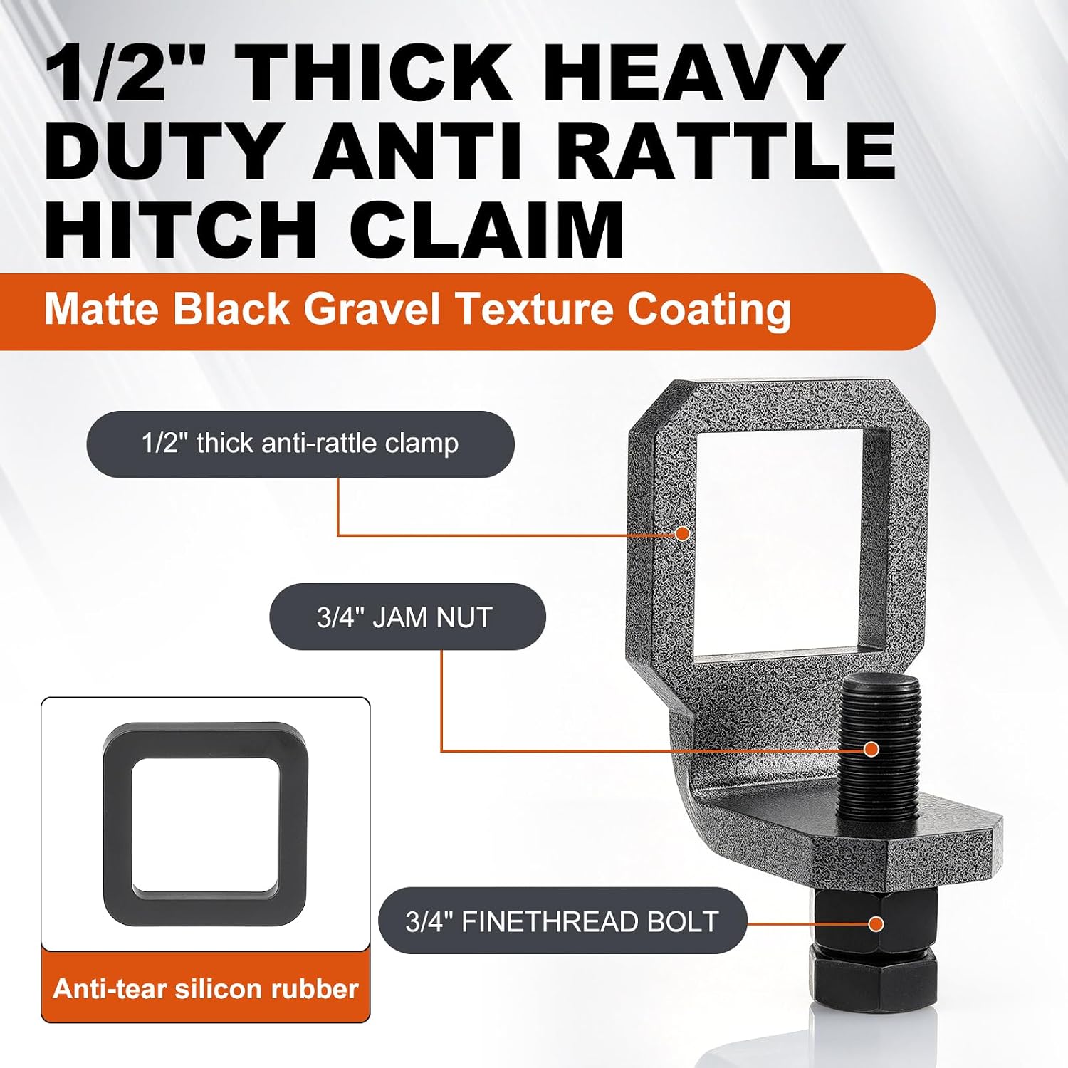 2" Anti-Rattle Hitch Clamp with 2 Silencer Pads, Heavy Duty Steel Hitch Tightener, Trailer Hitch Stabilizer for 2" Receivers, Quiet Towing, Powder-Coated Rust Resistant