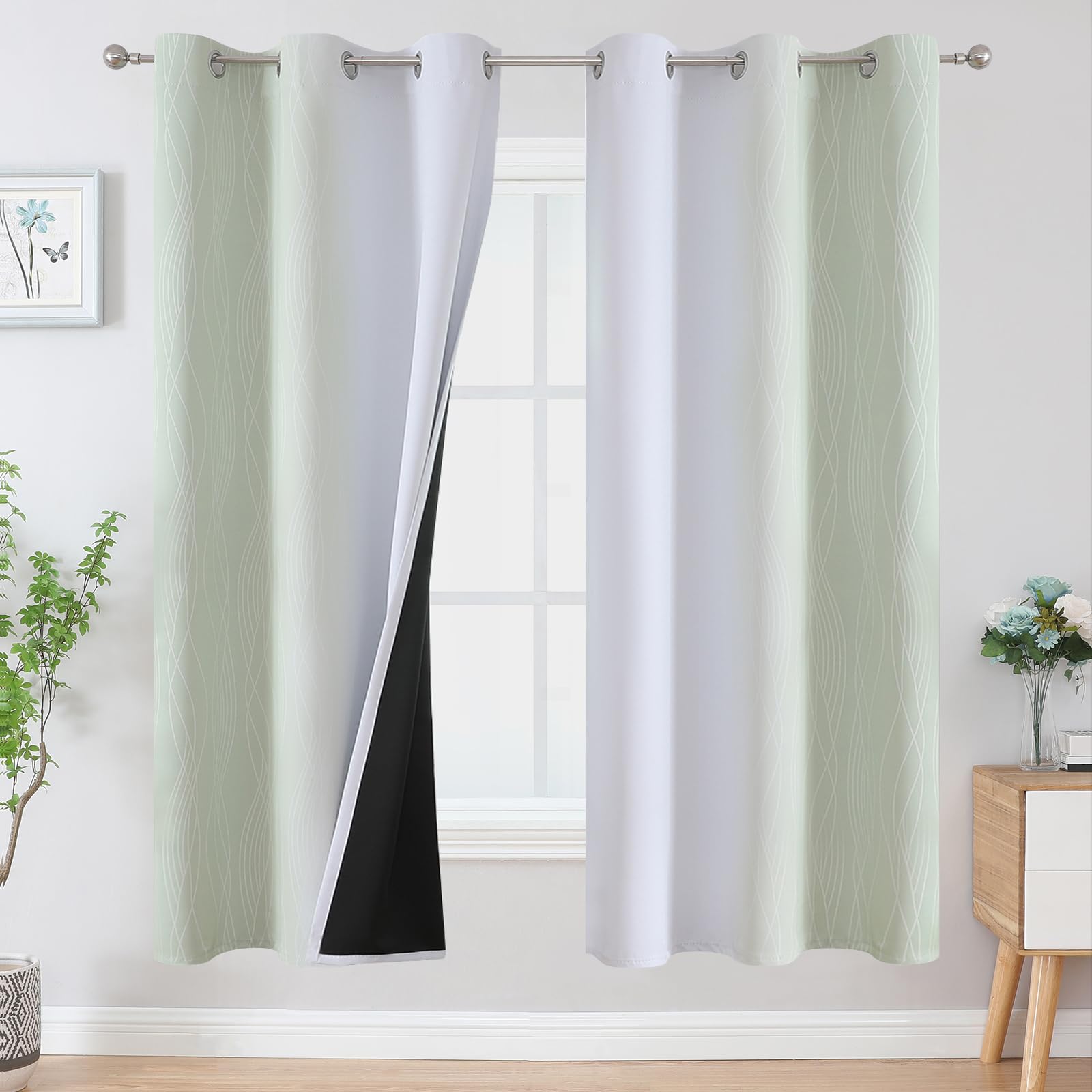 Sage Green and Greyish White Ombre Blackout Curtains for Bedroom 72 Inch