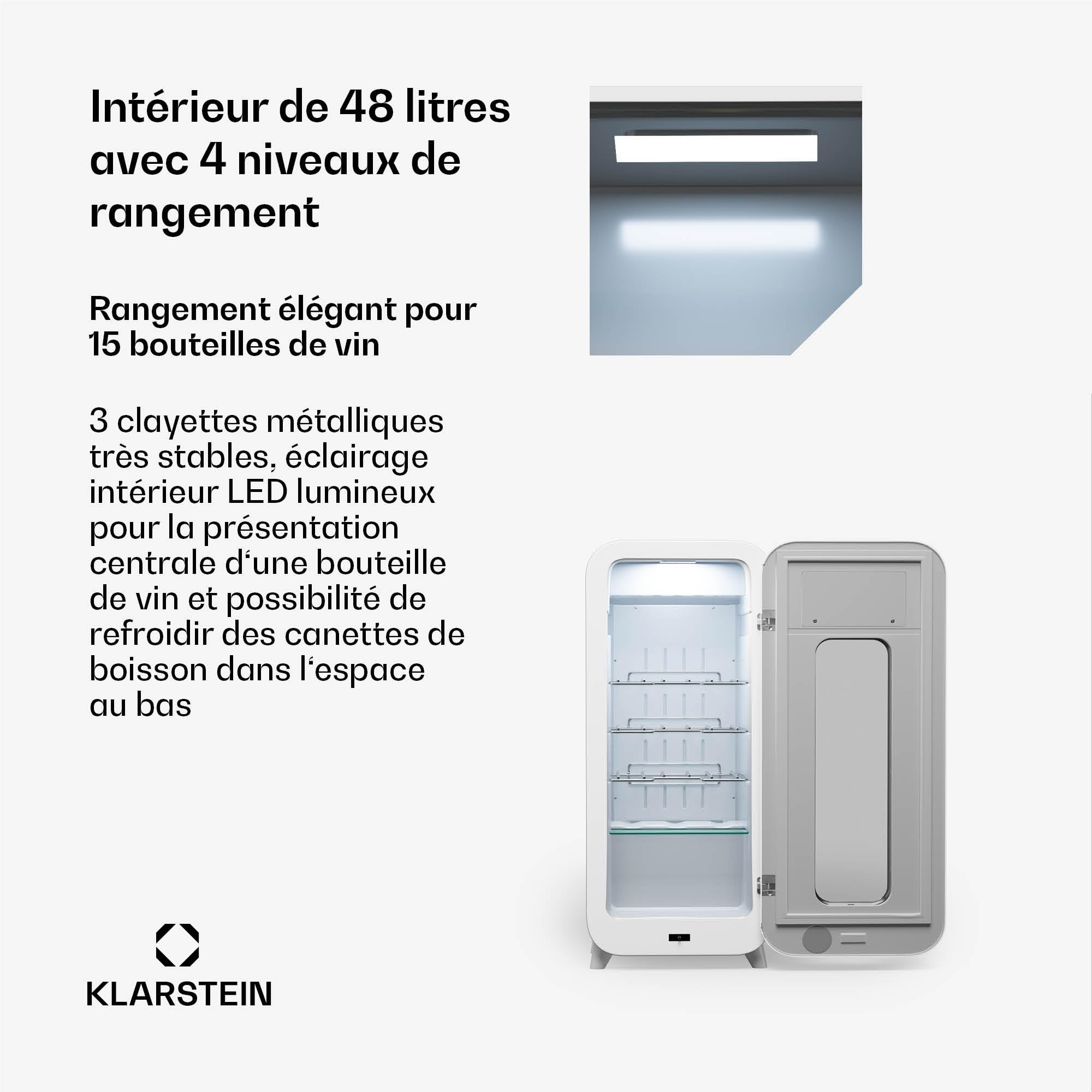 Klarstein Vinoteca para Vinos, Nevera Vino Una Zona, Botellas Vino, Proseco y Cervezas, Vinoteca Pequeña Puerta Cristal para Interior y Exterior, Nevera para Vinos Capacidad 15 Botellas
