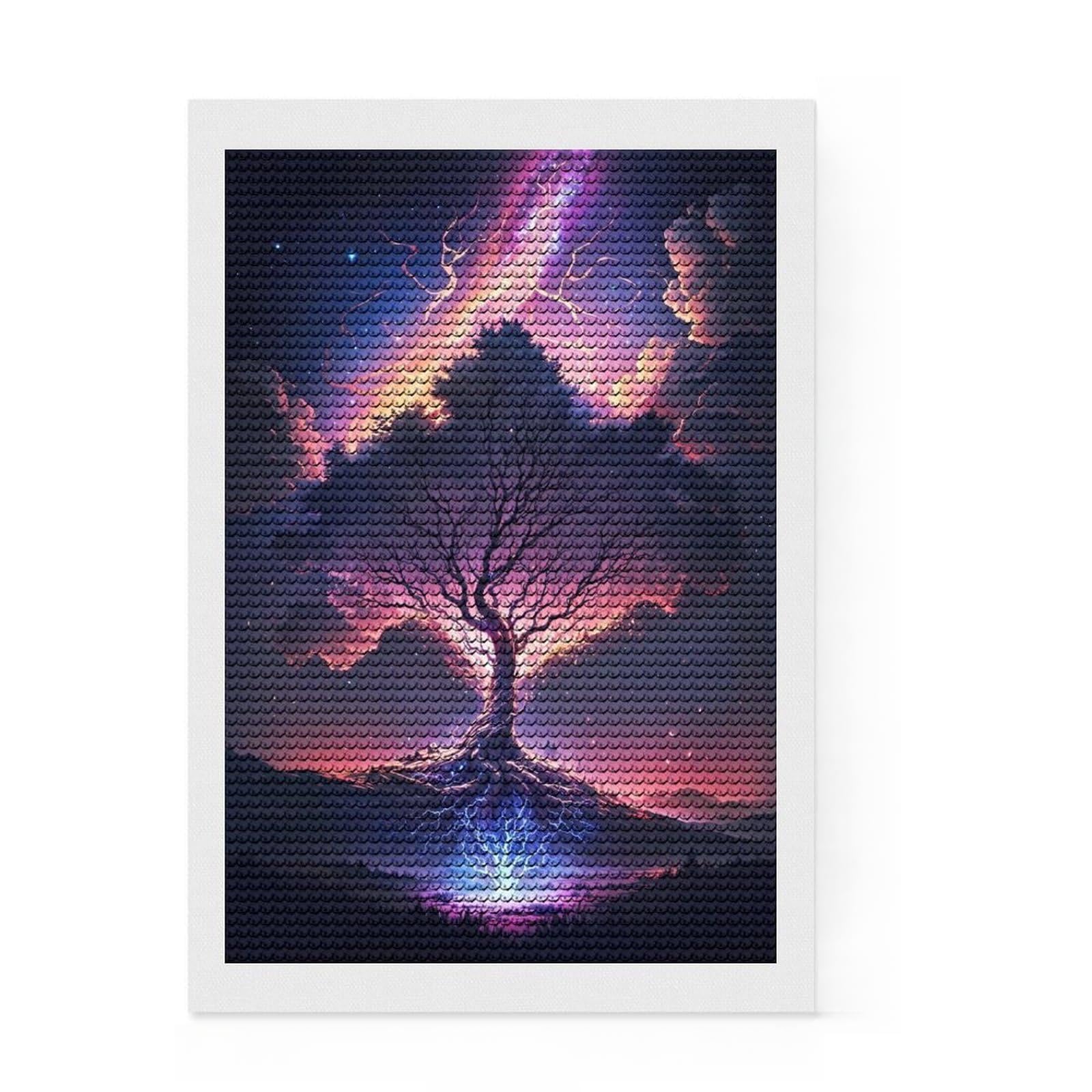 Junmoney Galaxy Grand Tree Diamond Painting Set 8"x12", for Adults, Home Wall Decor, Easy to Enjoy, Christmas Gift, Nice Detail and Sparkle