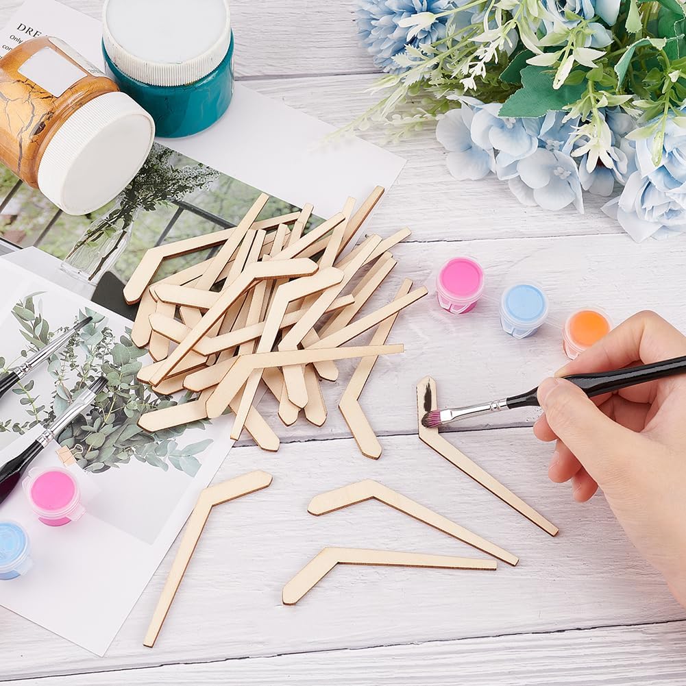 OLYCRAFT 30pcs Unfinished Wood Hockey Stick Blank Wood Slices Hockey Shape Wooden Pieces Unfinished Blank Slices Natural Wooden Cutouts for DIY Project Painting Drawing Home Party Decoration Crafts